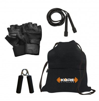 Kore Gym Accessories (1 Gym Backpack + Gym Gloves + 1 Skipping Rope + 1 Hand Gripper)