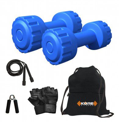 Kore PVC DM-4kg-Combo 167 Dumbbells Set and Fitness Kit for Men and Women Whole Body Workout, (Blue)