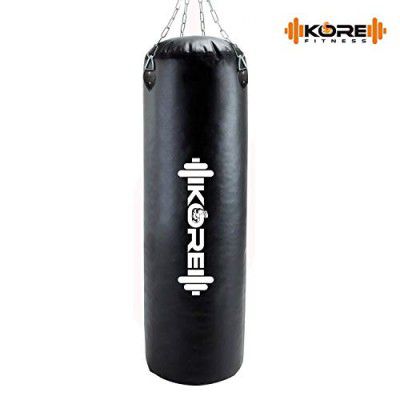 KORE Ultimate 4 Feet Unfilled Heavy Black Punching Bag PU Leather Boxing MMA Sparring Punching Training Kickboxing Muay Thai with Rust Proof Stainless Steel Hanging Chain