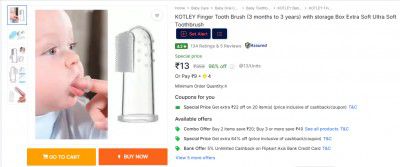 KOTLEY Finger Tooth Brush (3 months to 3 years) with storage Box Extra Soft Ultra Soft Toothbrush