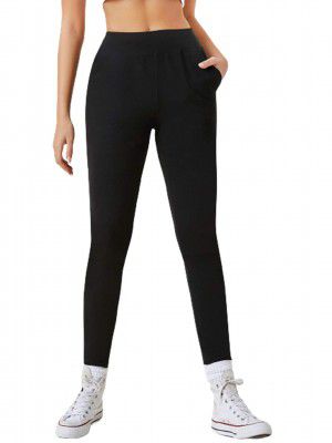 KOTTY Black Solid Pure Cotton Women Trackpant