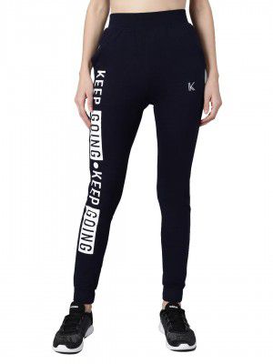 KOTTY Blue Poly Cotton Sports Women Trackpant