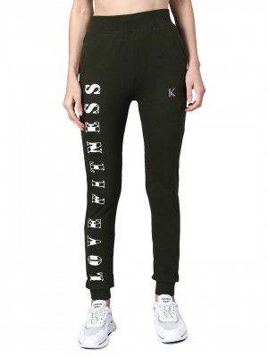 KOTTY Green Poly Cotton Walking Women Trackpant