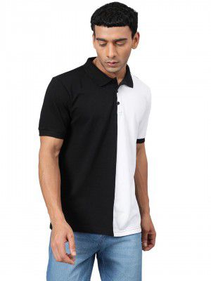 KOTTY Men Solid Spread Collar Cotton Blend T-Shirt