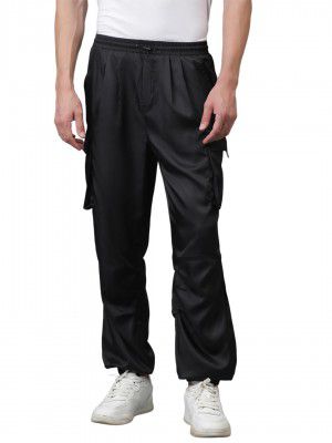 KOTTY Men's Solid Mid Rise Stylish with Multiple Pockets Comfortable and Strechable Cargo Pants