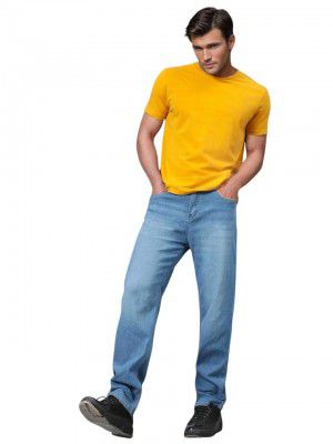KOTTY Men's Solid Montreux Blue Button Straight Fit Jeans