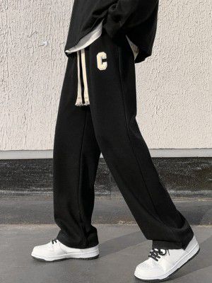 KOTTY Men's Solid Wide Leg Relaxed Fit Drawstring Waist|Casual Joggers for Streetwear & Gym