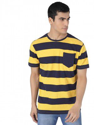 KOTTY Multicolor Striped Pure Cotton Men TShirt