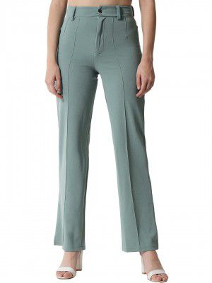 KOTTY Women Polyester Blend Green Solid Trousers (Light Moss Green,28)