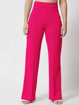 KOTTY  Women Regular Fit Pink Viscose Rayon Trousers