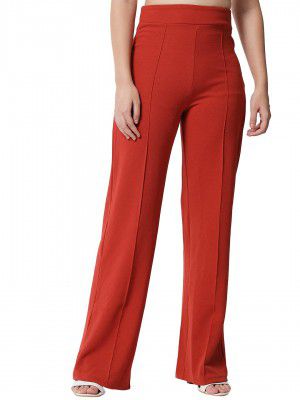 KOTTY Women Solid Polyester Blend Orange red Trouser