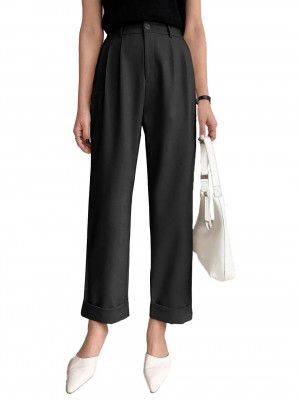 KOTTY Women's Cotton Blend Cross Pocket Solid Trousers