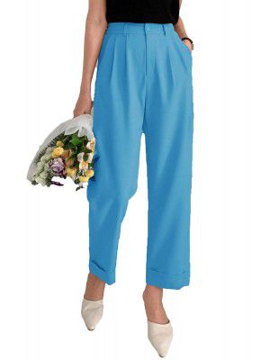 KOTTY Women's Cotton Blend Cross Pocket Solid Trousers