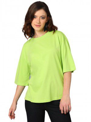 KOTTY Women's Cotton Blend Solid Oversized T-Shirts