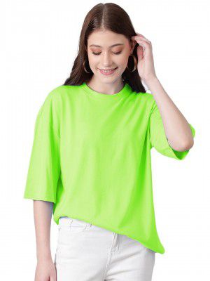 KOTTY Women's Cotton Blend Solid Oversized T-Shirts