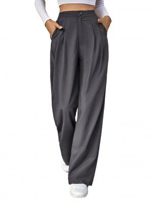 KOTTY Women's Cotton Blend Straight Fit Cross Pocket Solid Trousers