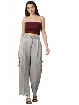 KOTTY Women's High Rise Cotton Blend Relaxed Fit CargoTrousers