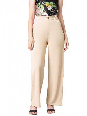 KOTTY Women's High Rise Cotton Blend Relaxed Fit Trousers