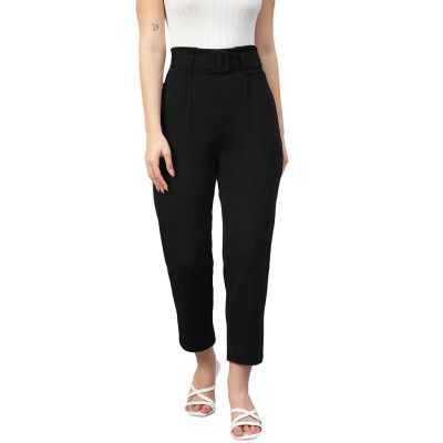 KOTTY Womens High Rise Viscose Rayon Slim Fit Solid Trousers