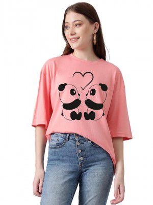 KOTTY Women's Print Oversized T-Shirt | Cotton Blend | Casual Loose Fit | S-XL | Trendy Graphic Tee