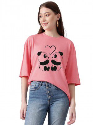 KOTTY Women's Print Oversized T-Shirt | Cotton Blend | Casual Loose Fit | S-XL | Trendy Graphic Tee