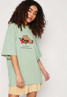 KOTTY Women's Printed Cotton Blend Oversized T-Shirts