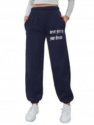 KOTTY Women's Printed Dark Blue Track Pants