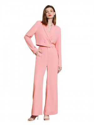 KOTTY Women's Solid Relaxed Fit Full Sleeve Co-ord Blazer and Trouser Set. Dusty Pink
