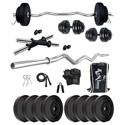 Koxtons - 16 Kg Home Gym PVC Set with One 3 Feet Curl and One Pair Dumbbell Rods with Gym Accessories, Black (KSEPL 019)