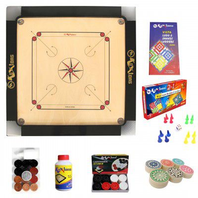 KOXTONS - Carrom Board 36 INCH Full Size Cut Pocket with 3" Border & 14 INCH Ludo Snakes and Ladder