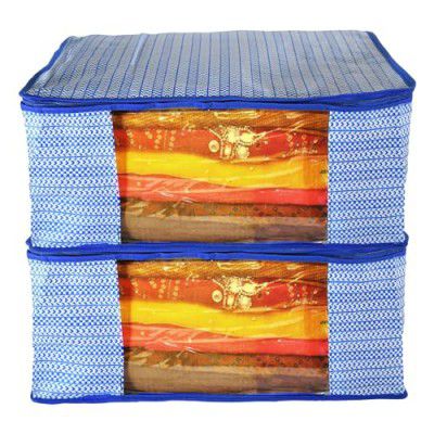 Kozdiko Non Woven 2 Pieces Arrow Print with Transparent View and 2 Zips for Saree, Clothes Covers, Bead Sheets Etc Wardrobe Organizer Storage Bag
