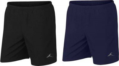 Kraasa  Pack of 2 Solid Men Black, Blue Regular Shorts