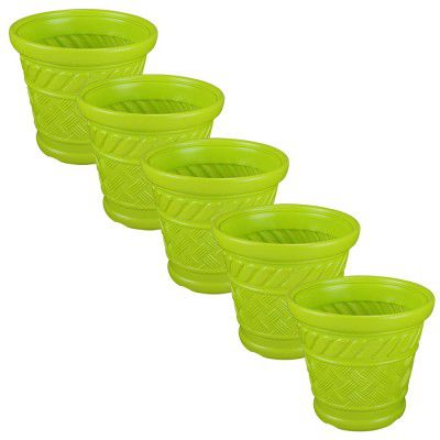 Kraft Seeds 12 Inches Asian Flower Pot with an Eccentric Design for Home, Terrace Garden and Office Use – Green - Pack of 5