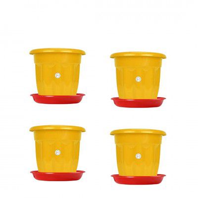 Kraft Seeds 8 Inch Wavy Collar Style Appealing Victoria Flower Planters with Bottom Plate Suitable for Home, Garden and Office Use – Yellow - Pack of 4
