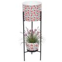 Kraft Seeds Decorative Dual Metal Pot Stand with 2 Metal Planters for Indoor and Outdoor Plants for Home and Garden Use - White and Red Floral Print...