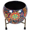 Kraft Seeds Decorative Stylish Printed Metal Planter with Tripod Metal Stand- 12 cm...