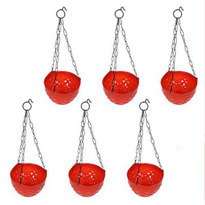 Kraft Seeds New Range 7 Inches Diamond Hanging Planter a Fresh Design and Exciting Colours for Balconies and Garden Use – Red - Pack of 6
