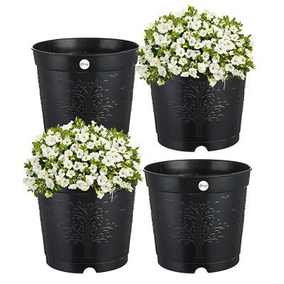 Kraft Seeds Plastic Flower Pots Black Set of 4