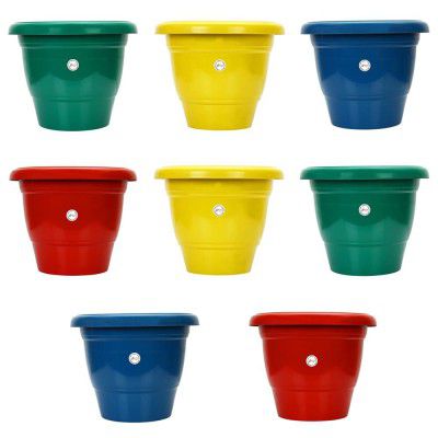 Kraft Seeds Plastic Planter (10 inch, Multicolour, Set of 8)