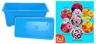 Kraft Seeds Plastic Window Planters (1 Pc, 14 Inch, Blue) Fresh Flower Seeds (7 Packets, Mix,1gm Each)