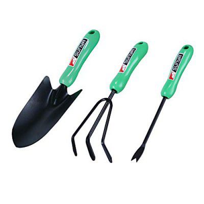 Kraft Seeds Sunya Tool Combo Pack of 3 Gardening Green Plastic Handle Weeder, Big Trowel and Cultivator – Heavy Garden Cultivating Tools for Garden Lovers