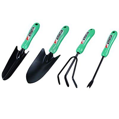 Kraft Seeds Sunya Tool Combo Pack of 4 Gardening Green Plastic Handle Weeder, Small Trowel, Big Trowel and Cultivator – Heavy Garden Cultivating Tools for Garden Lovers