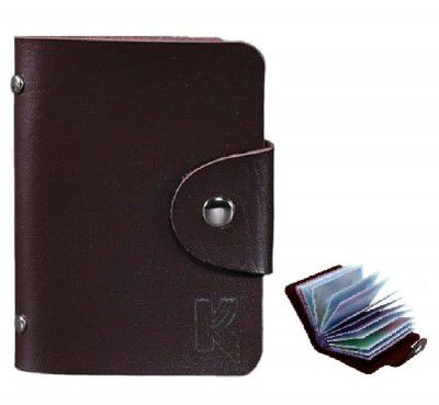 Kraptick 20 Slots Cardholder with Double-Sided Slots, Wallet for Cards with Leather Design (Brown)