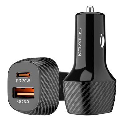 Kratos 51W Fast Car Charger with Dual Output, 51 Watts Total (28W USB + 25W Type C PD)