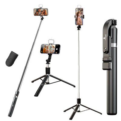 Kratos K9 Selfie Stick Tripod With Light, 67 inch /170CM Reinforced Tripod