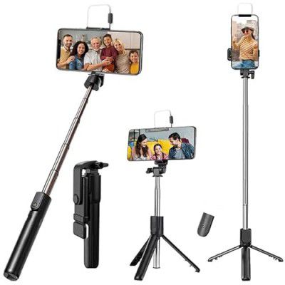 Kratos Selfie Stick Tripod Stand, 3 in 1 Multifunctional Design, Rechargable LED Light with Two Brighness Levels for Make up