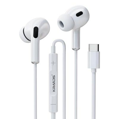 Kratos Type C Headphones with Mic, White in-Ear Design, 12mm