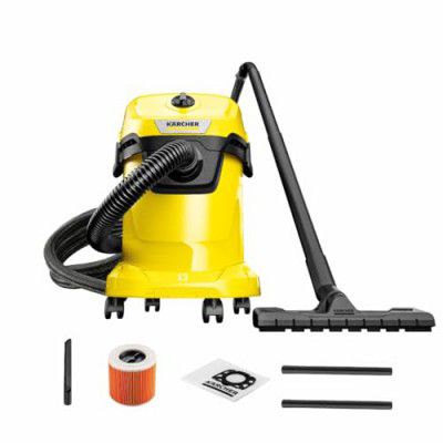 Kärcher Wet & Dry Vacuum Cleaner Wd 3 V, 1000 Watts, 17L Tank Capacity, Use, Car Cleaning, Furniture Blower Function, Fleece Filter Bag, Plastic Body (Yellowcartridge)