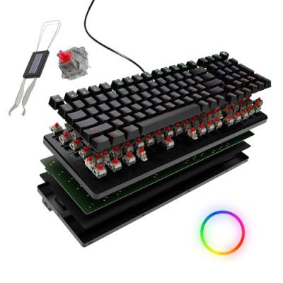 Kreo Hive Wired Full Size RGB Backlight Gaming Mechanical Keyboard, Customizable RGB, (All Black, Red Switch)