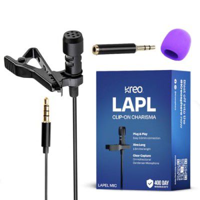 Kreo Lapl Lapel Mic with Extra Long Cable | Collar Mic for YouTube, Streaming, Videos | Plug and Play Microphone with 3.5mm Jack and Omnidirectional Pickup for Super Clear Sound | for Video Recording